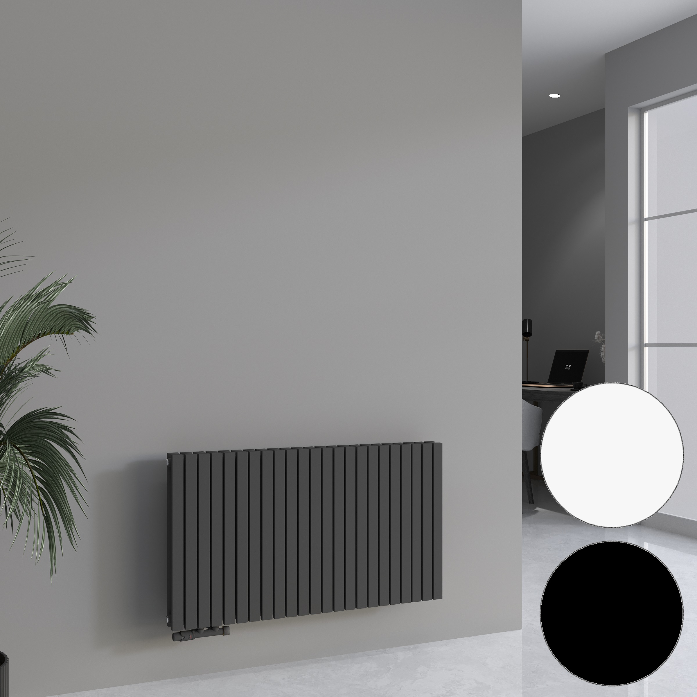 Design Paneelheizkörper Saturn, Raumheizkörper, horizontal mit 50mm Anschluss, 3 Farben
